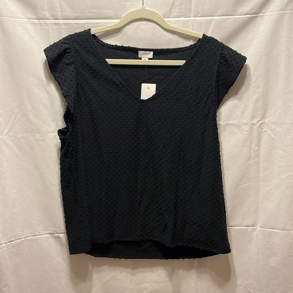 J. Crew Flutter Sleeve V-Neck Blouse Black Size XL NWT